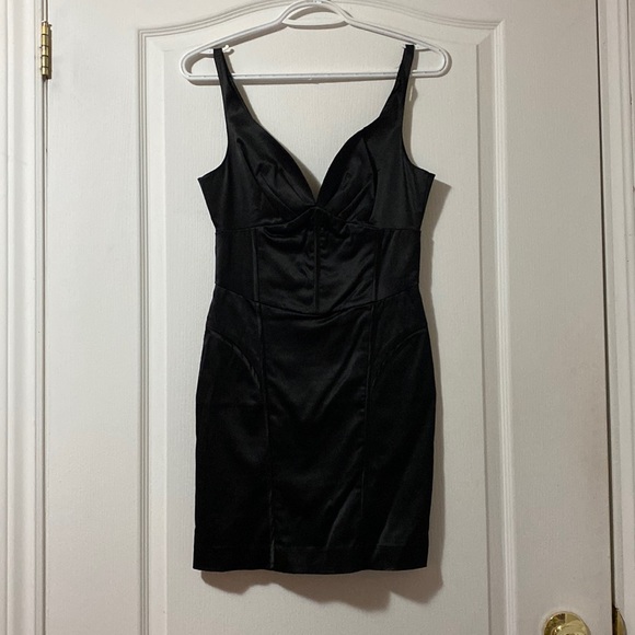 Urban Behavior Black satin low cut dress - Picture 1 of 9